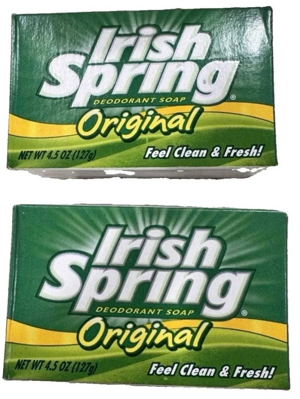 Irish Spring Original Deodorant Soap Bar Feel Clean & Fresh 4.5 oz. Lot of Two